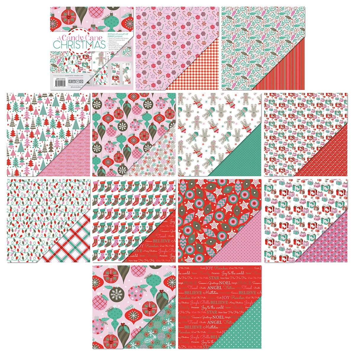 Christmas Paper Crafting Set Cardstock and Foiled Toppers, A Candy Cane Christmas