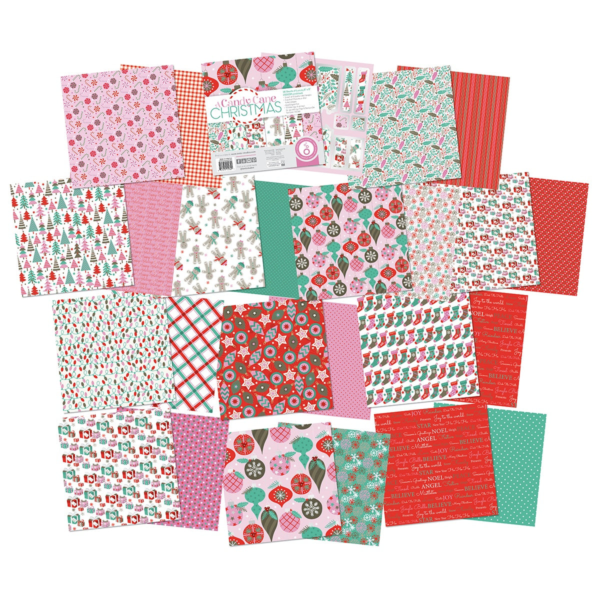 Christmas Paper Crafting Set Cardstock and Foiled Toppers, A Candy Cane Christmas