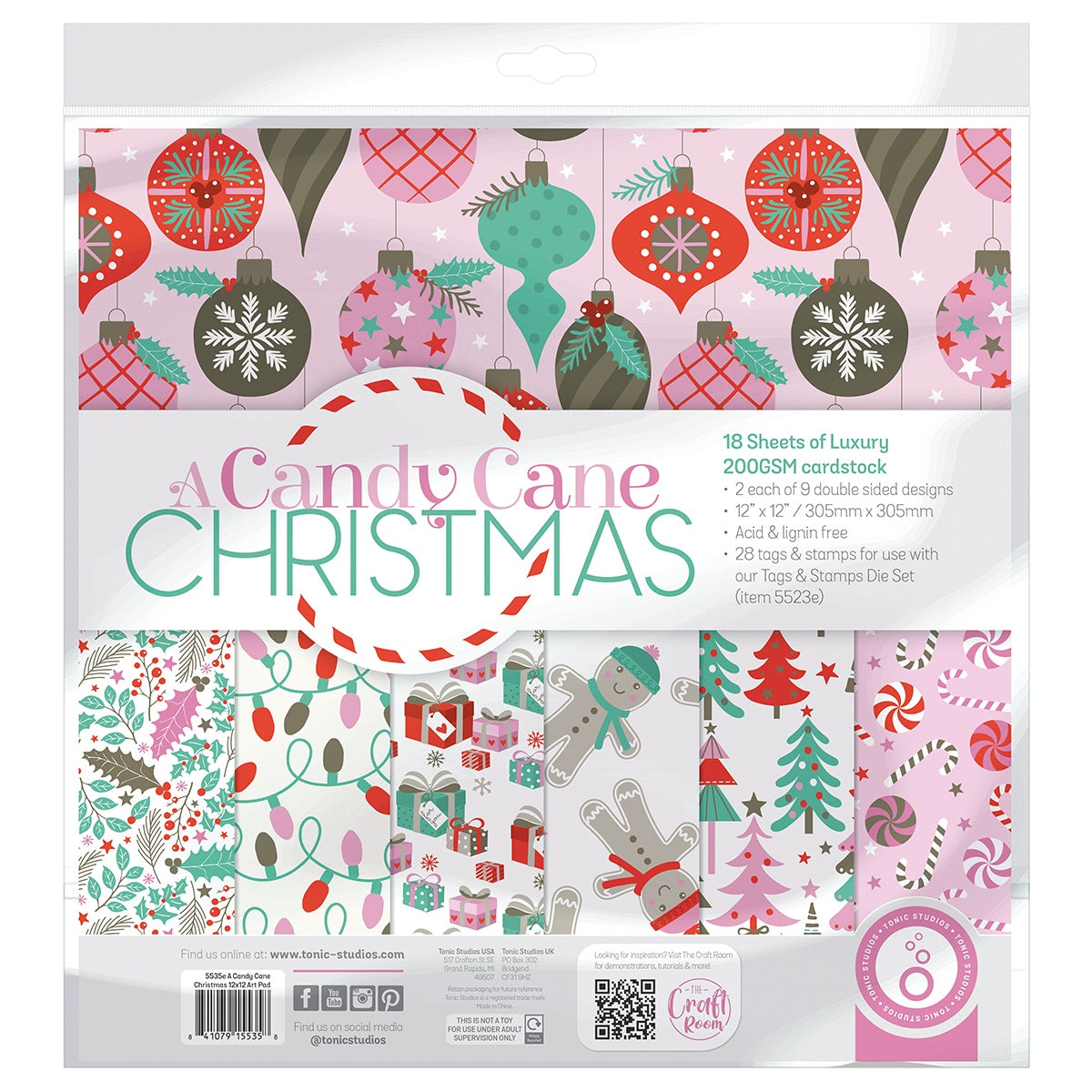 Christmas Paper Crafting Set Cardstock and Foiled Toppers, A Candy Cane Christmas