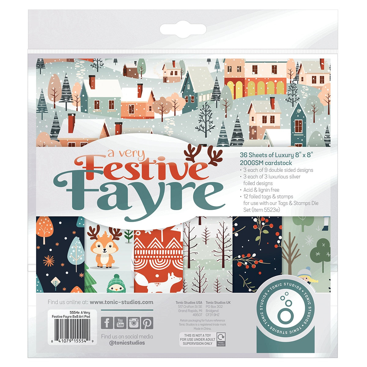 Christmas Paper Crafting Set Cardstock and Foiled Toppers, Festive Fayre