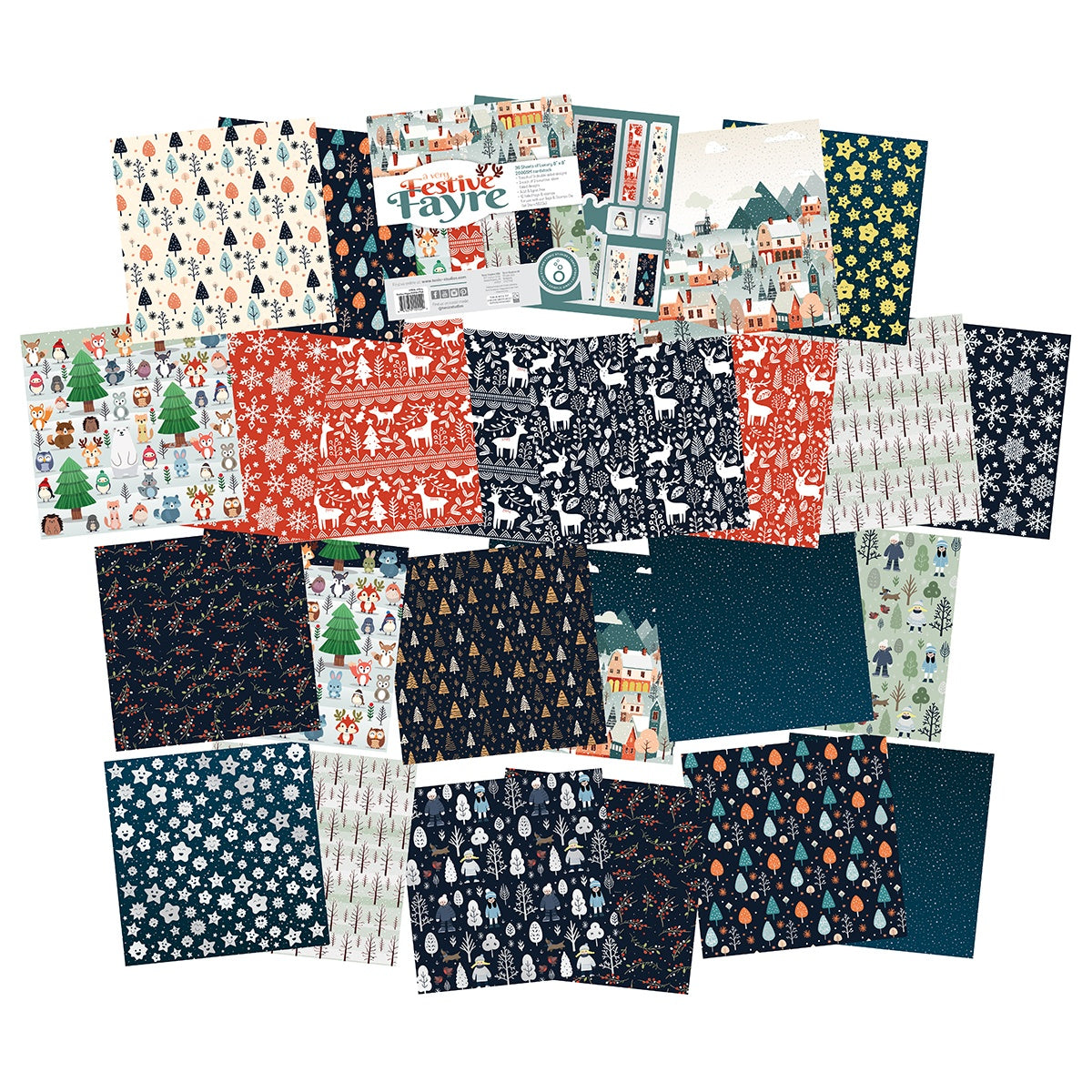 Christmas Paper Crafting Set Cardstock and Foiled Toppers, Festive Fayre