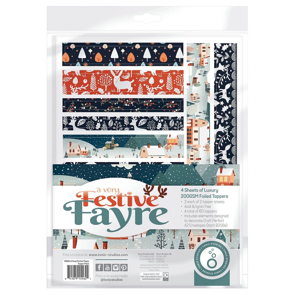 Christmas Paper Crafting Set Cardstock and Foiled Toppers, Festive Fayre