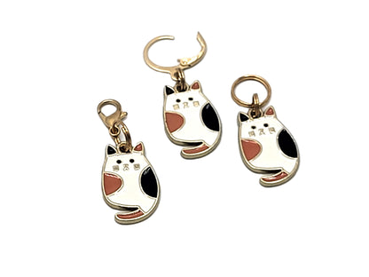 Calico Cat Stitch Markers | Enamel Charm Stitch Markers 3pc