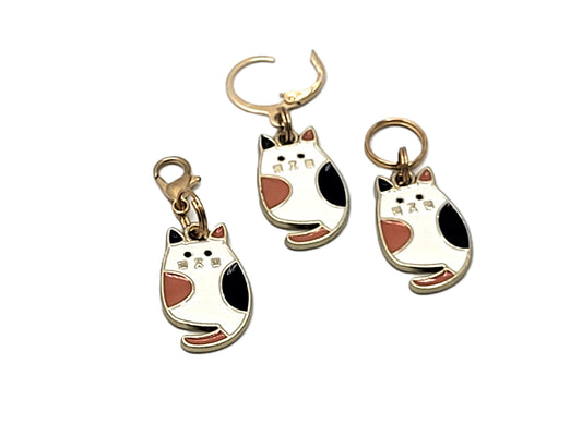 Calico Cat Stitch Markers | Enamel Charm Stitch Markers 3pc