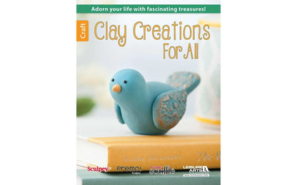 Book cover of 'Clay Creations For All' with a clay bird sculpture on a white background.