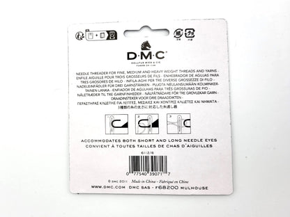 Back of a DMC needle case packaging with branding and product details.