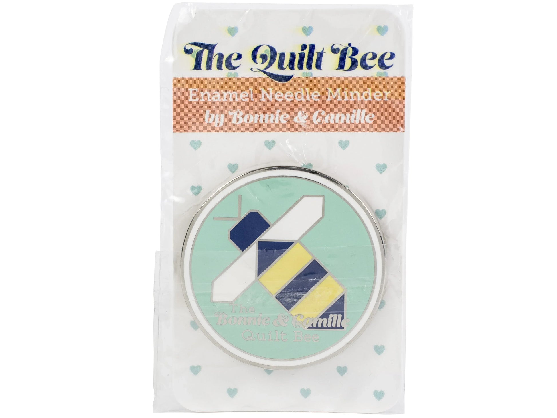 Enamel needle minder by The Quilt Bee on a white background