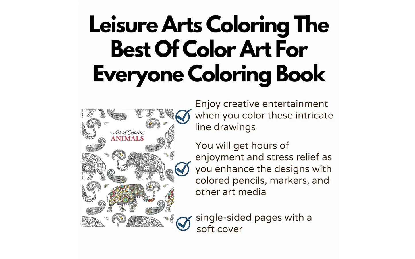 Advertisement for 'Leisure Arts Coloring' book featuring line drawings of animals on a white background.