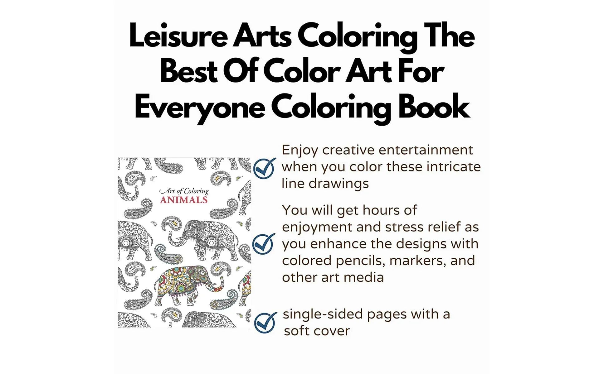Advertisement for 'Leisure Arts Coloring' book featuring line drawings of animals on a white background.
