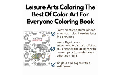 Advertisement for 'Leisure Arts Coloring' book featuring line drawings of animals on a white background.