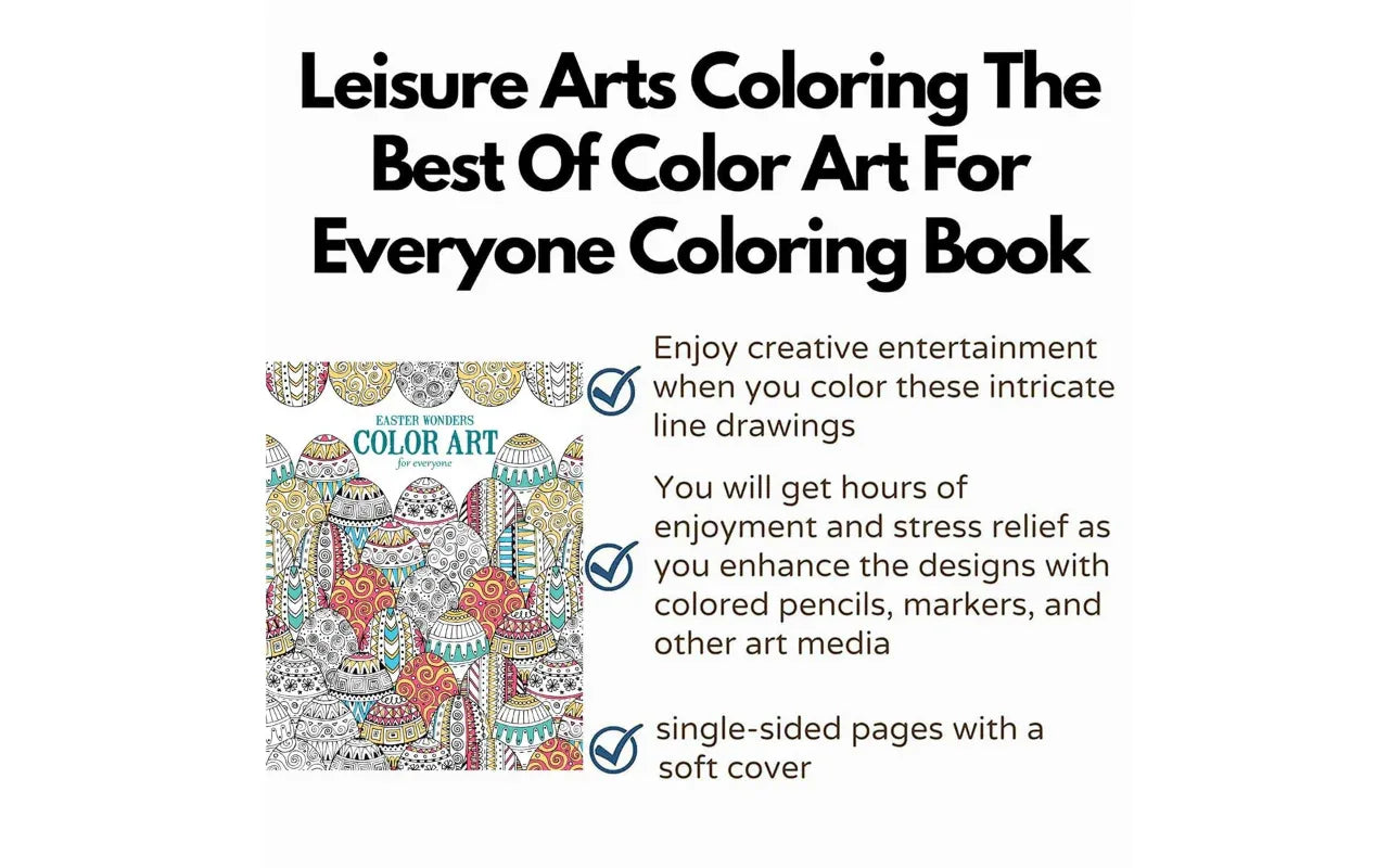 Advertisement for 'Leisure Arts Coloring' book with text and product image on a white background