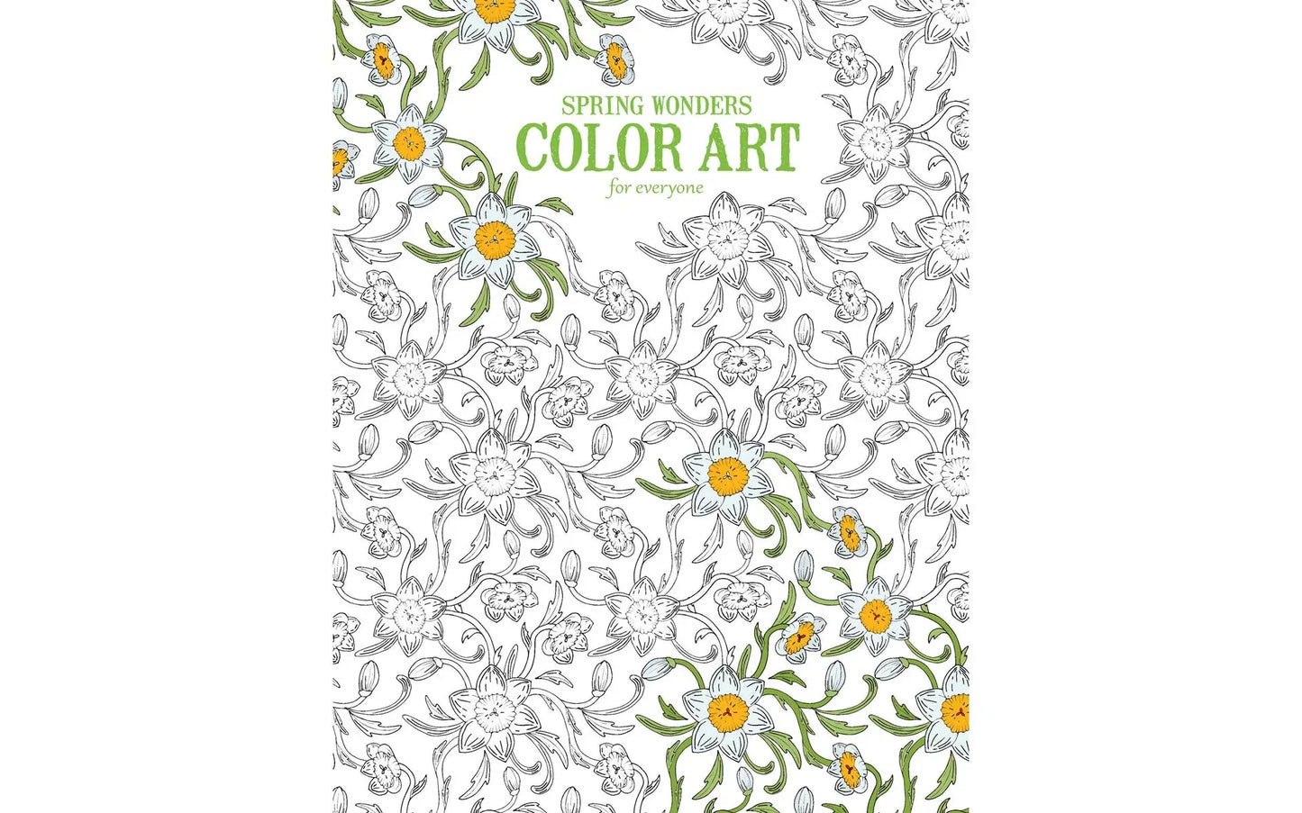 Coloring book cover with floral designs and 'Spring Wonders Color Art' text on a white background