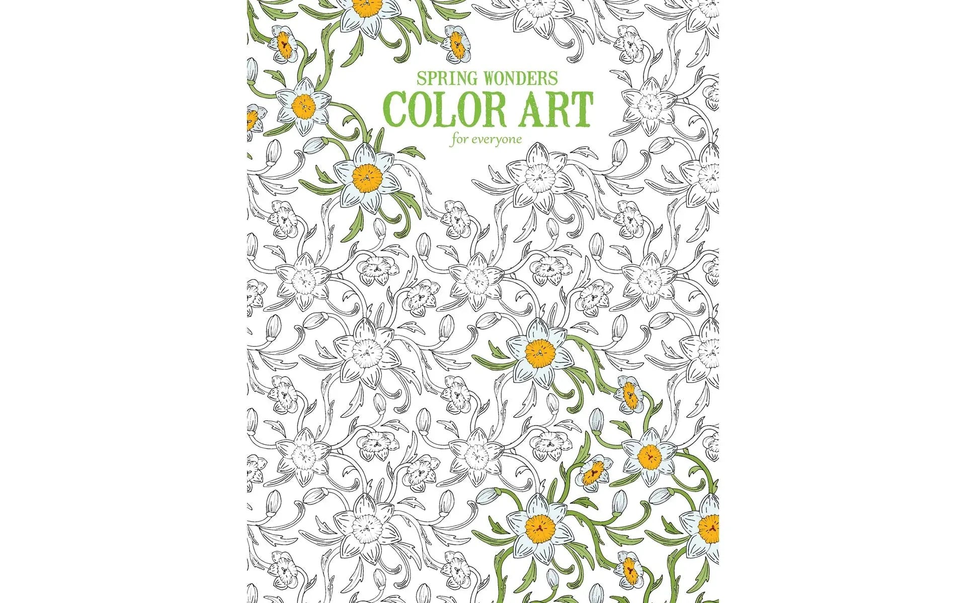 Coloring book cover with floral designs and 'Spring Wonders Color Art' text on a white background