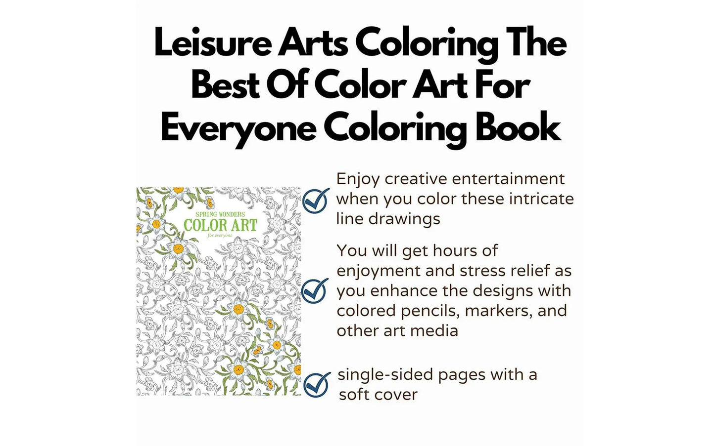 Advertisement for 'Leisure Arts Coloring' book with text and a sample coloring page.