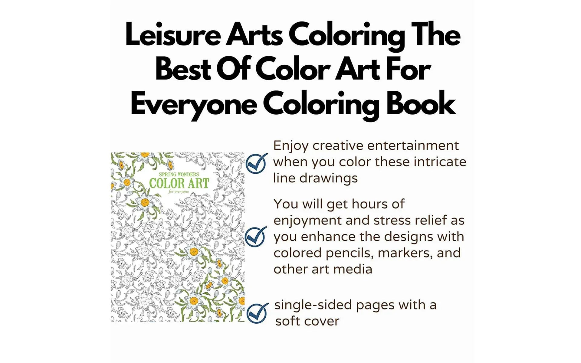 Advertisement for 'Leisure Arts Coloring' book with text and a sample coloring page.