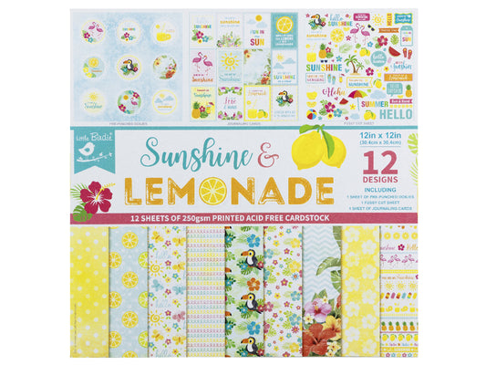 Packaging of 'Sunshine & Lemonade' paper with various designs on a white background