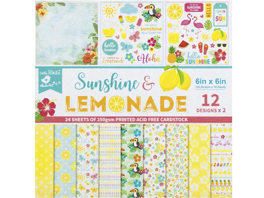 Packaging of 'Sunshine & Lemonade' paper set with colorful designs on a white background.