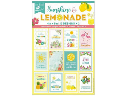 Packaging of 'Sunshine & Lemonade' greeting cards with colorful designs on a white background.