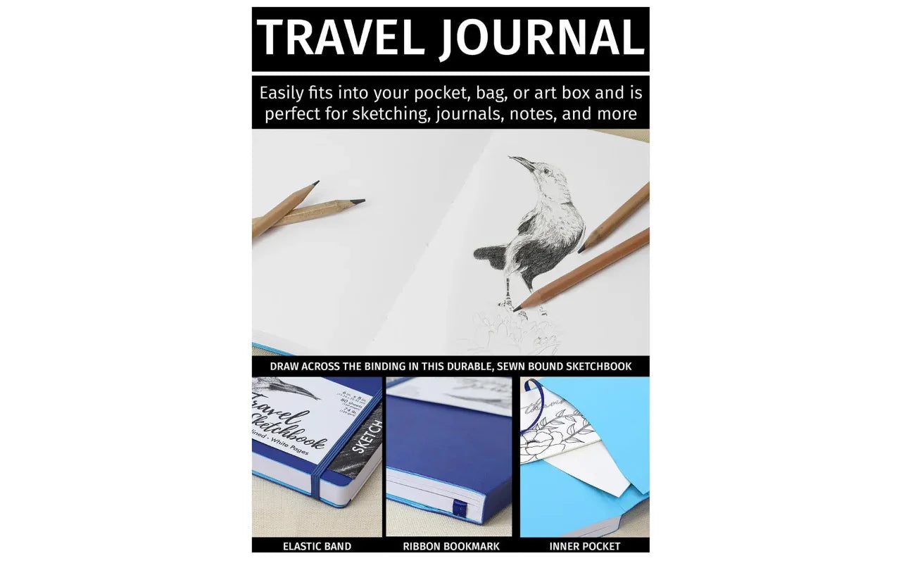 Travel journal with illustrations and text on a white background