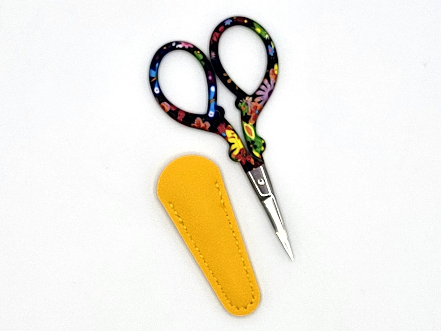 Small Floral Embroidery Scissors with Yellow Sheath