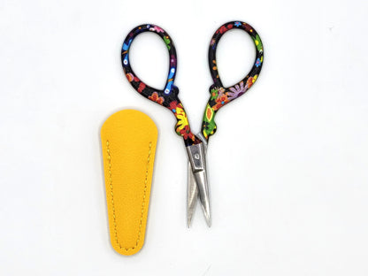 Small Floral Embroidery Scissors with Yellow Sheath