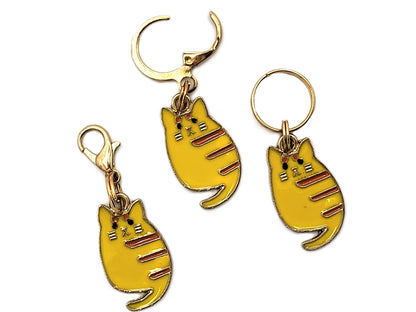 Orange Tabby Cat Stitch Markers | Enamel Charm Stitch Markers 3pc