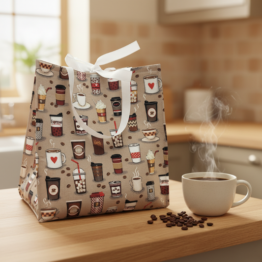 Coffee Theme Gift Bag with Ribbon