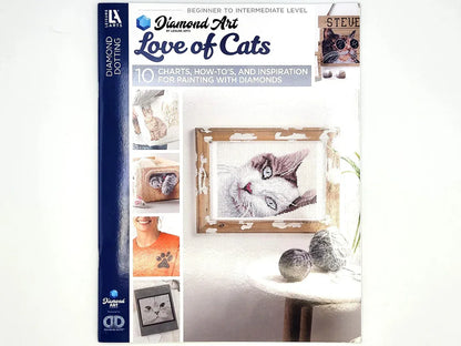 Diamond Art kit titled 'Love of Cats' with diamond painting design on a white background