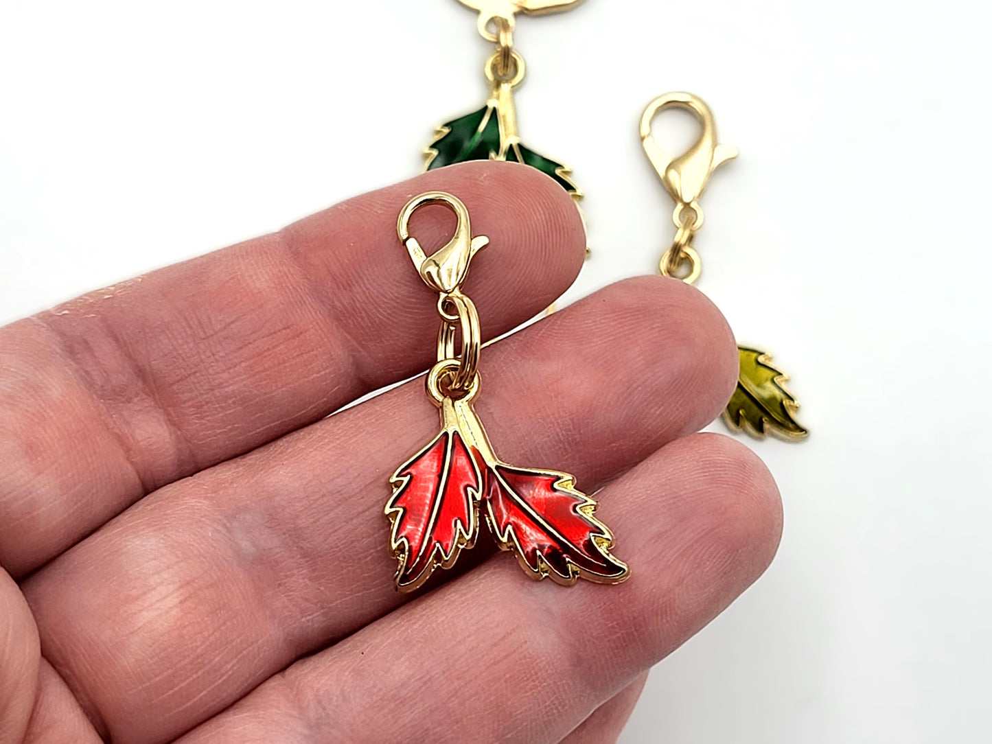 Double Fall Leaves Stitch Markers | Enamel Charm Stitch Markers 4pc