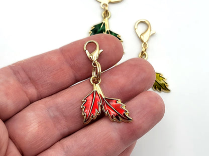 Double Fall Leaves Stitch Markers | Enamel Charm Stitch Markers 4pc