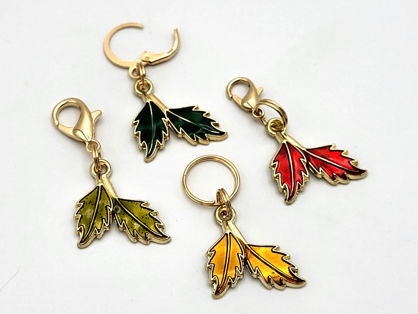 Double Fall Leaves Stitch Markers | Enamel Charm Stitch Markers 4pc
