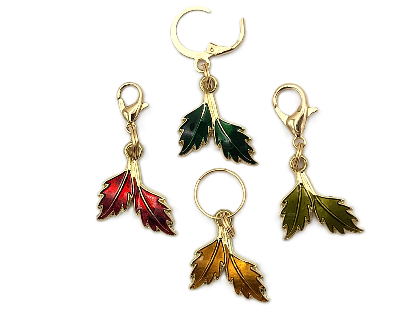 Double Fall Leaves Stitch Markers | Enamel Charm Stitch Markers 4pc