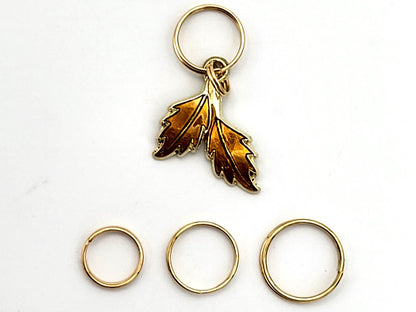 Double Fall Leaves Stitch Markers | Enamel Charm Stitch Markers 4pc