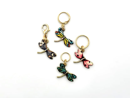 Dragonfly Stitch Markers | Colorful Enamel Charm Stitch Markers 4pc