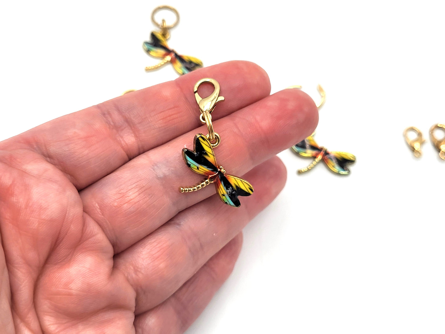 Dragonfly Stitch Markers | Rainbow Enamel Charm Stitch Markers 3pc