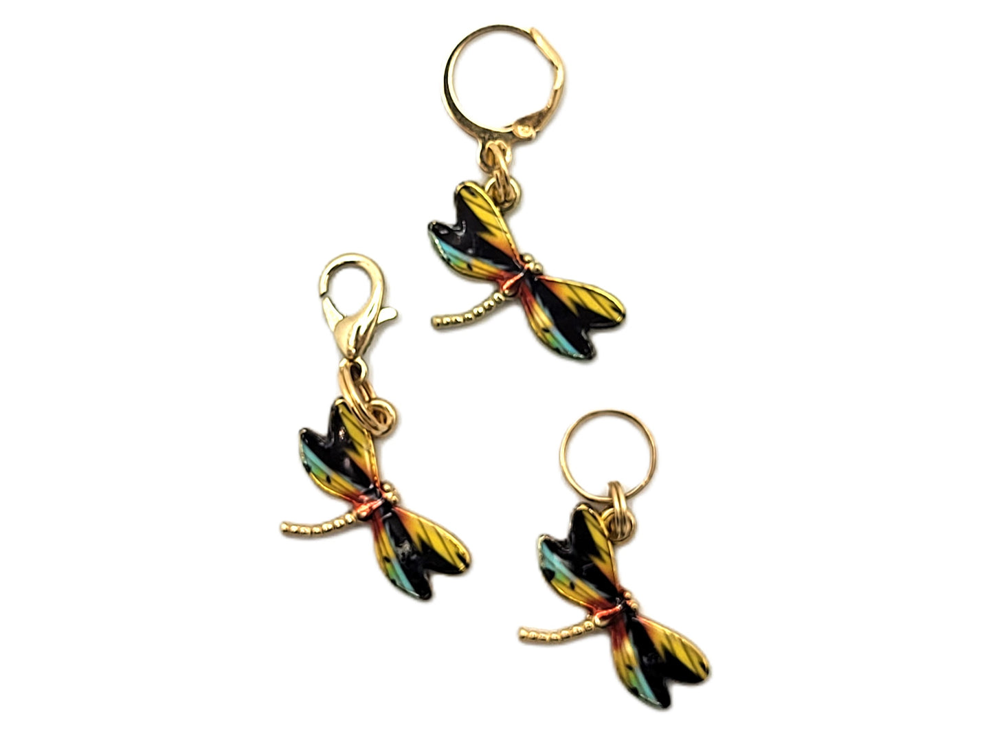 Dragonfly Stitch Markers | Rainbow Enamel Charm Stitch Markers 3pc