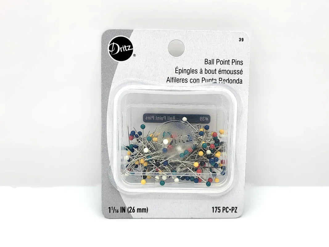Packaged ball point pins with Dritz branding on a white background