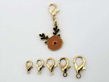 Fuzzy Reindeer Stitch Markers | Enamel Charm Stitch Markers 3pc
