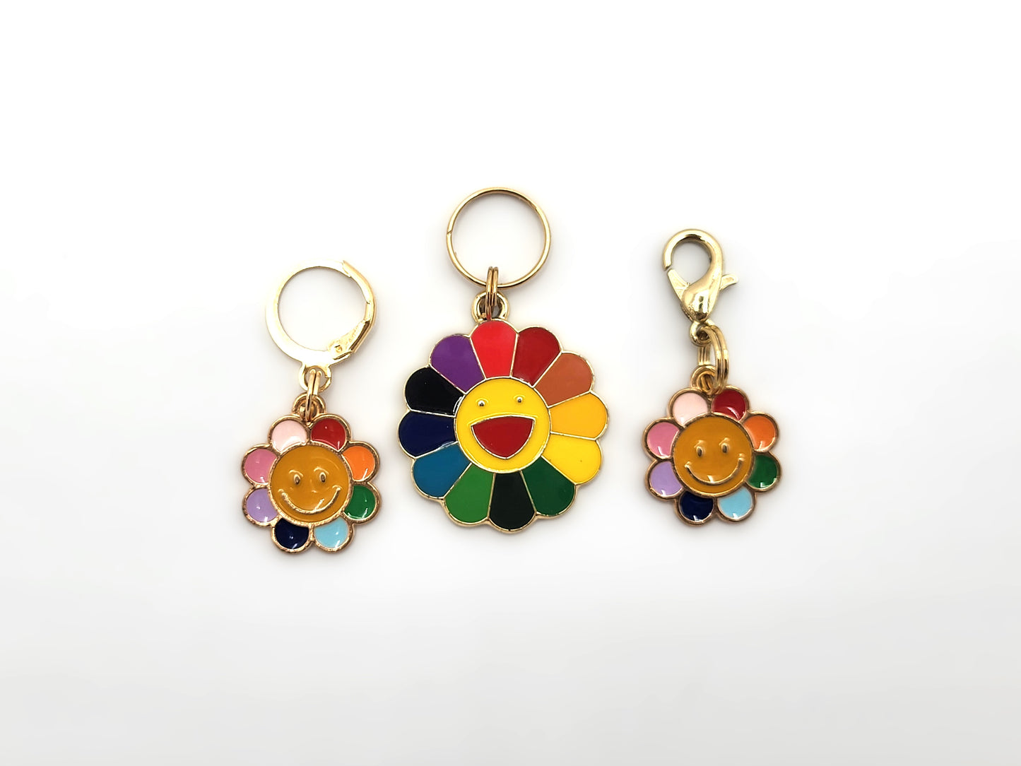 Happy Flower Stitch Markers | Enamel Charm Stitch Markers 3pc