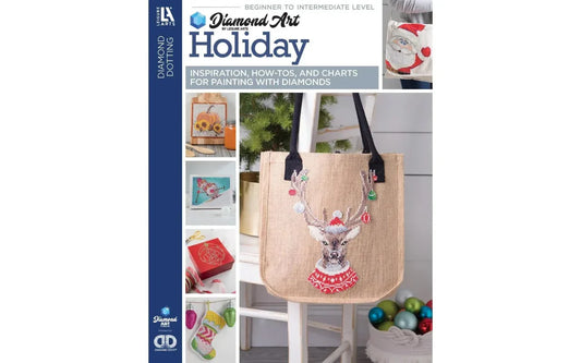 Book cover of 'Diamond Art Holiday' with a tote bag featuring a deer design on a white background.