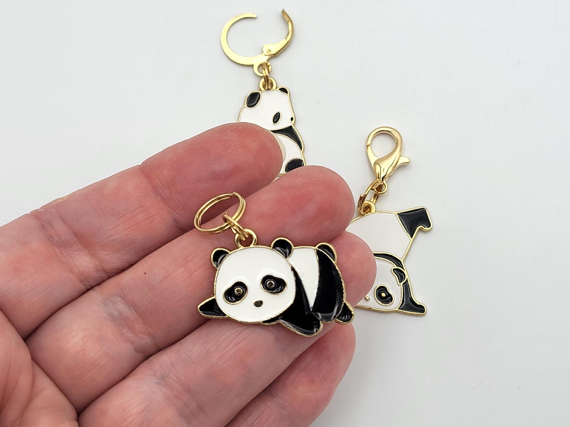 Panda Bear Stitch Markers for Knitting, 3 pc | crochet progress keeper, project bag charms, knitting accessory