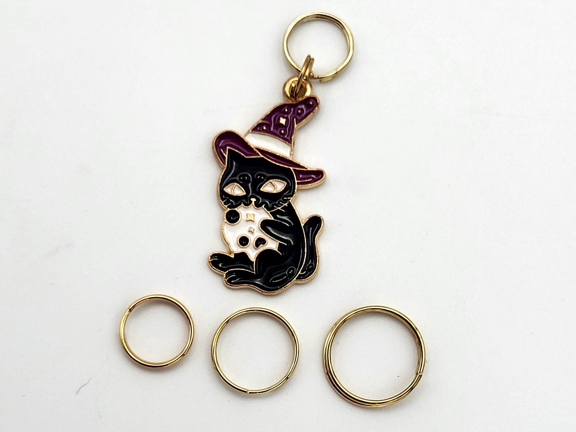 Witchy Black Cat Stitch Markers for Knitting, 3 pc | crochet progress keeper, project bag charms, knitting accessory