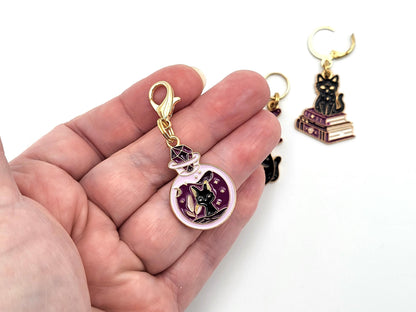 Witchy Black Cat Stitch Markers for Knitting, 3 pc | crochet progress keeper, project bag charms, knitting accessory