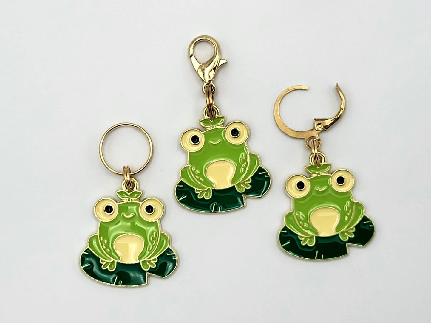 Frog on a Lily Pad Stitch Markers for Knitting, 3pc | Crochet stitch marker, progress keeper, project bag charms, crochet accessory