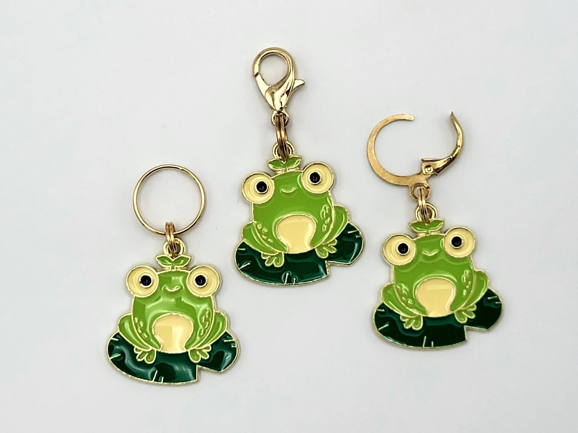 Frog on a Lily Pad Stitch Markers for Knitting, 3pc | Crochet stitch marker, progress keeper, project bag charms, crochet accessory