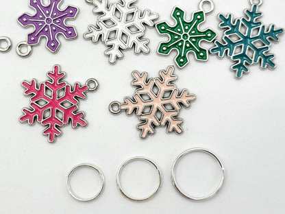 Snowflakes Stitch Markers for Knitting, 5 pc random colors | crochet progress keeper, project bag charms, knitting accessory