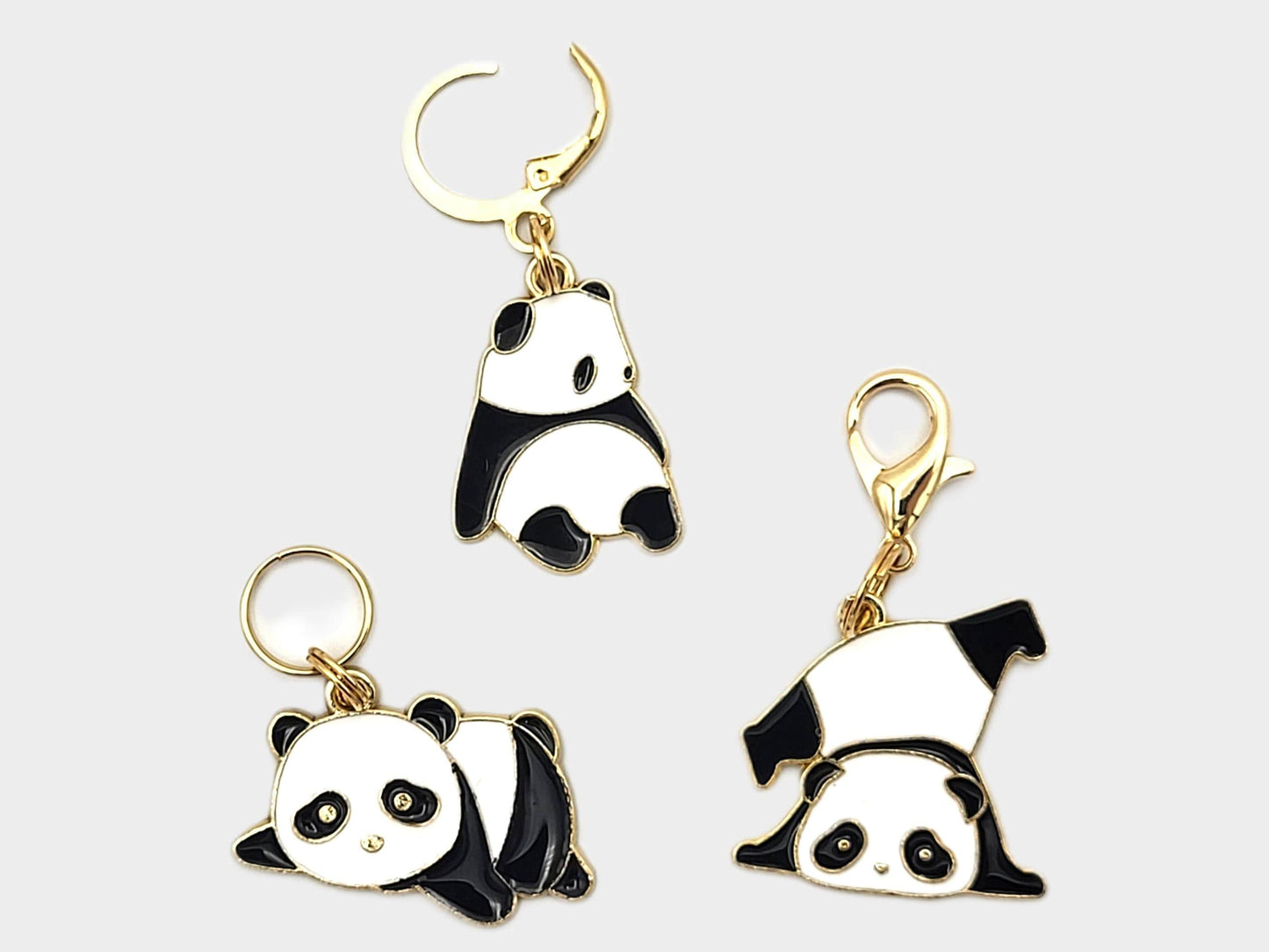 Panda Bear Stitch Markers for Knitting, 3 pc | crochet progress keeper, project bag charms, knitting accessory