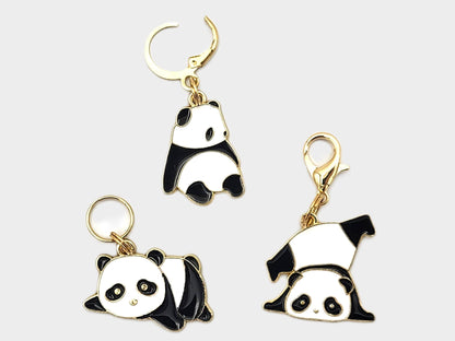 Panda Bear Stitch Markers for Knitting, 3 pc | crochet progress keeper, project bag charms, knitting accessory