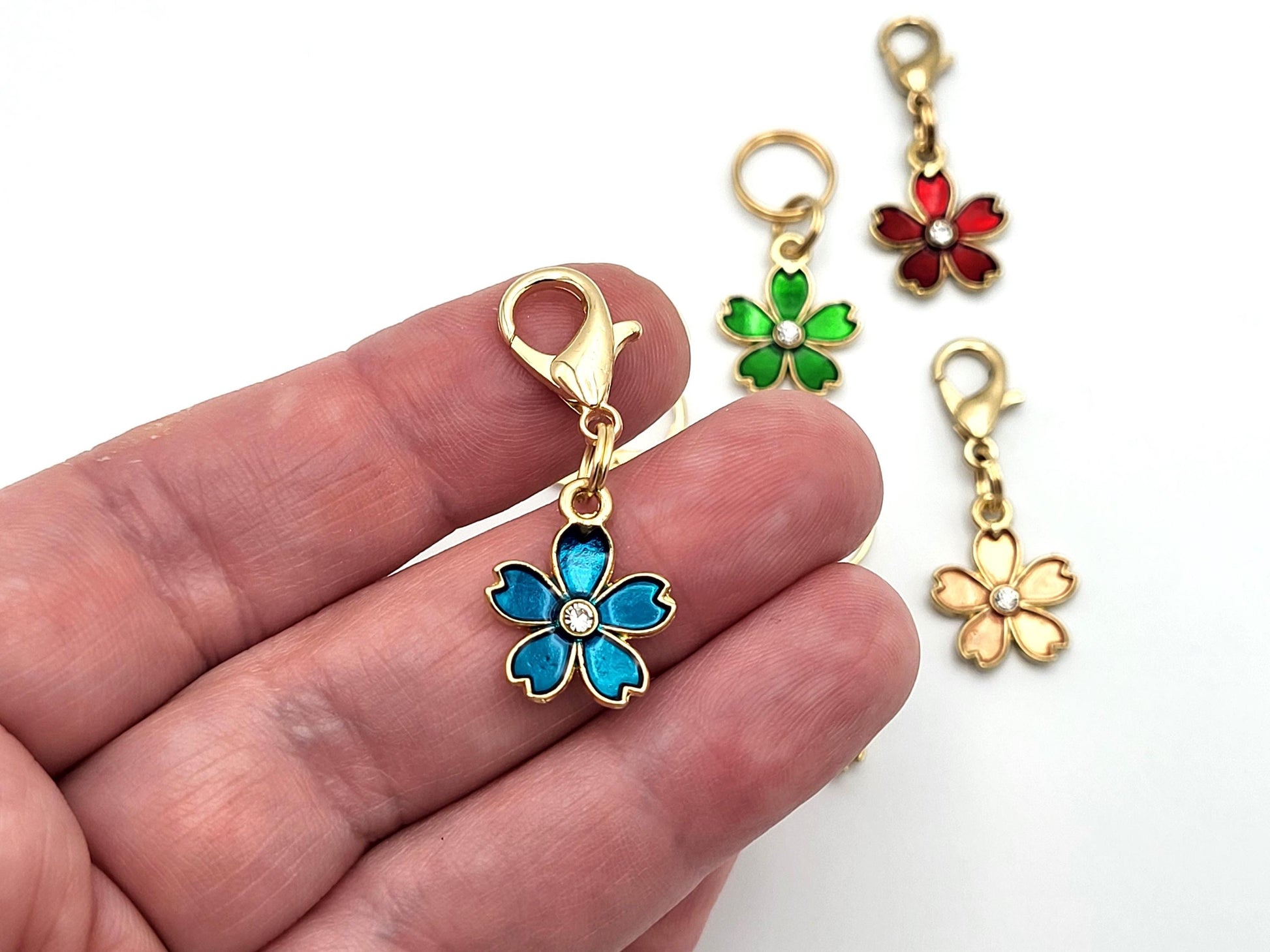 Tiny Flower Stitch Markers for knitting 6pc, jewel tones | Crochet stitch marker, progress keeper, crochet accessory, knitting marker