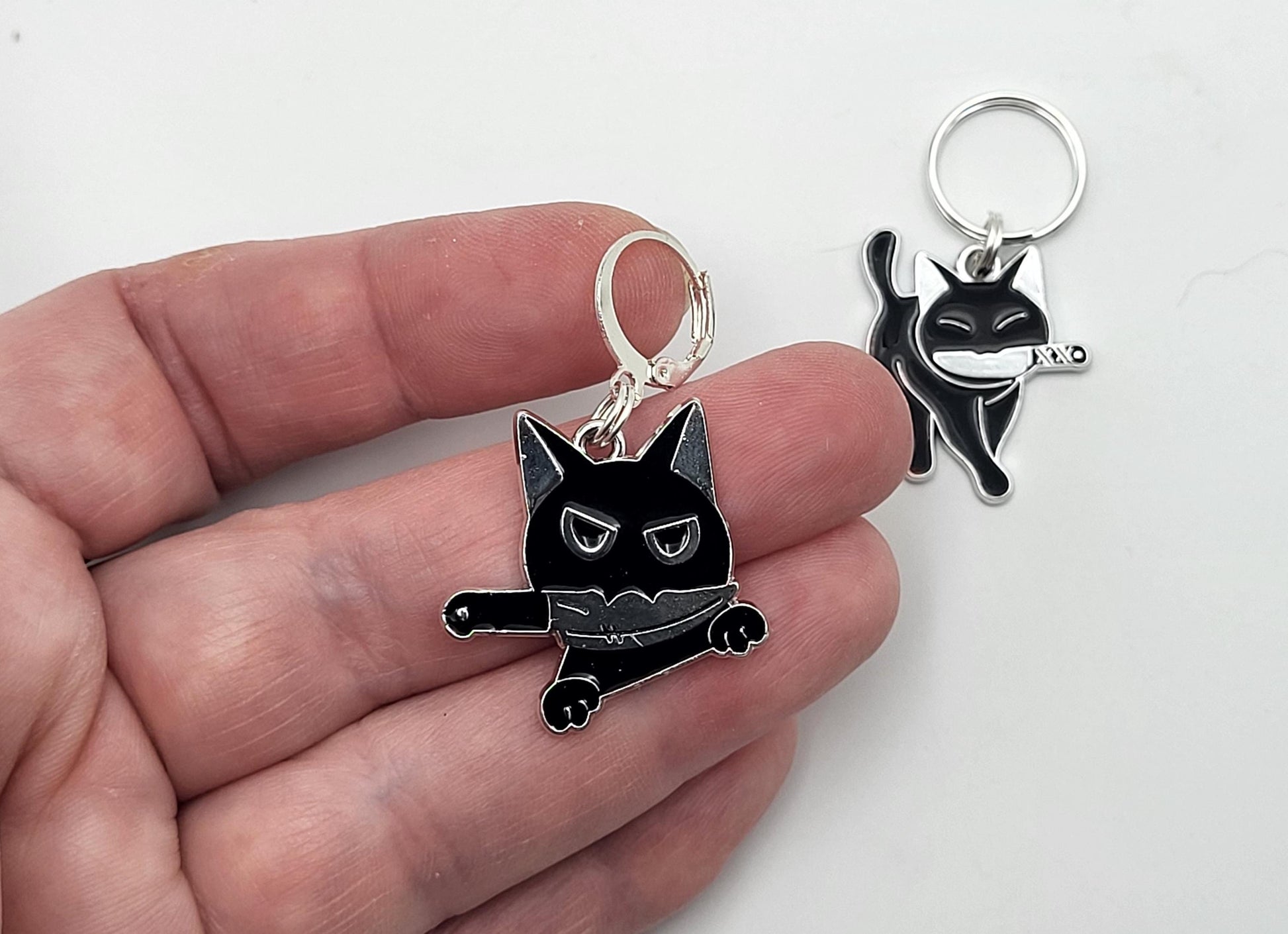 Black Cat Stitch Markers for Knitting, 2 pc | crochet progress keeper, project bag charms, knitting accessory